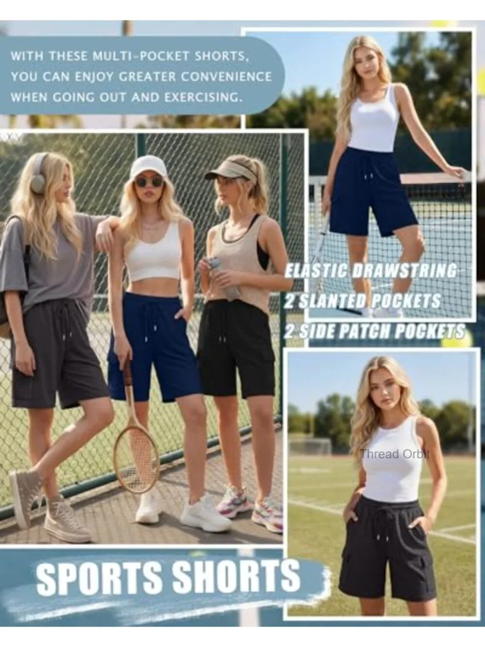 3 Pack Women's Bermuda Shorts with 4 Pockets Cargo Knee Length Athletic Cotton